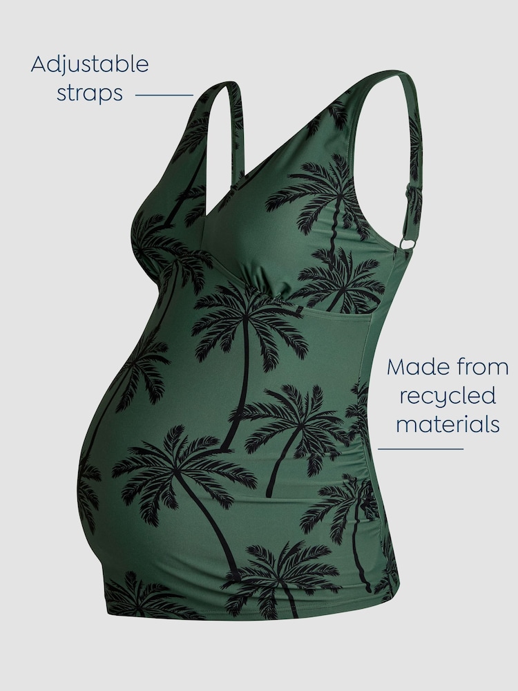 JoJo Maman Bébé Khaki Maternity Palm Print Tankini Set - Image 3 of 11