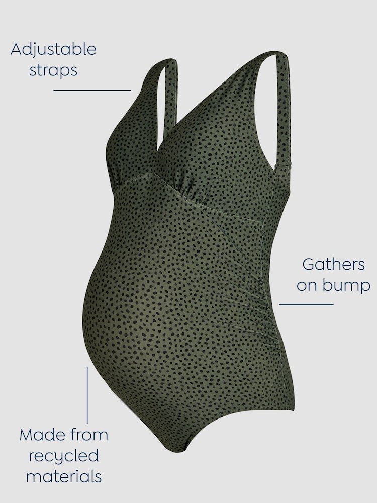 JoJo Maman Bébé Khaki Maternity Spot V-Neck Swimsuit - Image 3 of 10