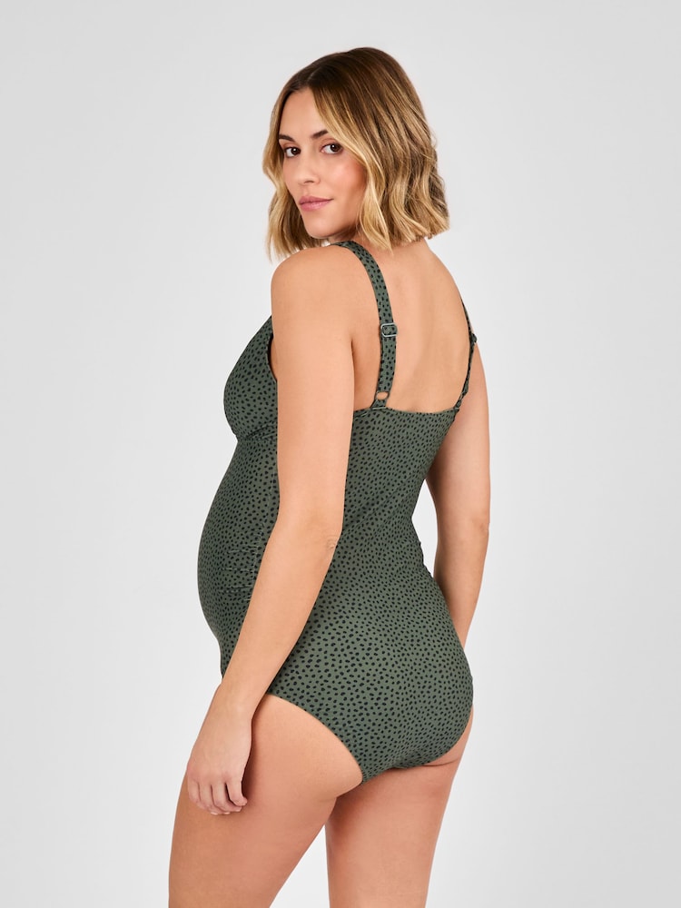 JoJo Maman Bébé Khaki Maternity Spot V-Neck Swimsuit - Image 6 of 10