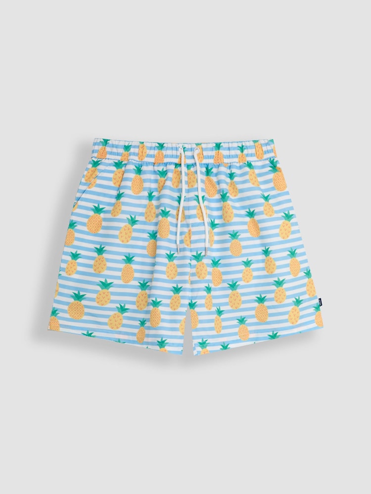 JoJo Maman Bébé Blue Mens Pineapple Printed Swim Shorts - Image 1 of 5