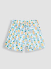 JoJo Maman Bébé Blue Mens Pineapple Printed Swim Shorts - Image 2 of 5
