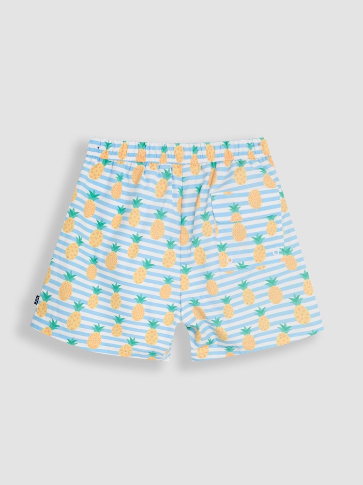JoJo Maman Bébé Blue Mens Pineapple Printed Swim Shorts - Image 2 of 5