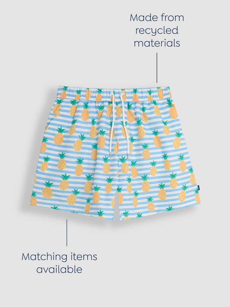 JoJo Maman Bébé Blue Mens Pineapple Printed Swim Shorts - Image 3 of 5