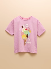 Joules Fundays Purple Printed T-Shirt - Image 1 of 5