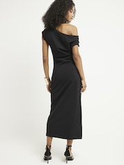 River Island Black Drape Asym Wrap Midi Dress - Image 2 of 6