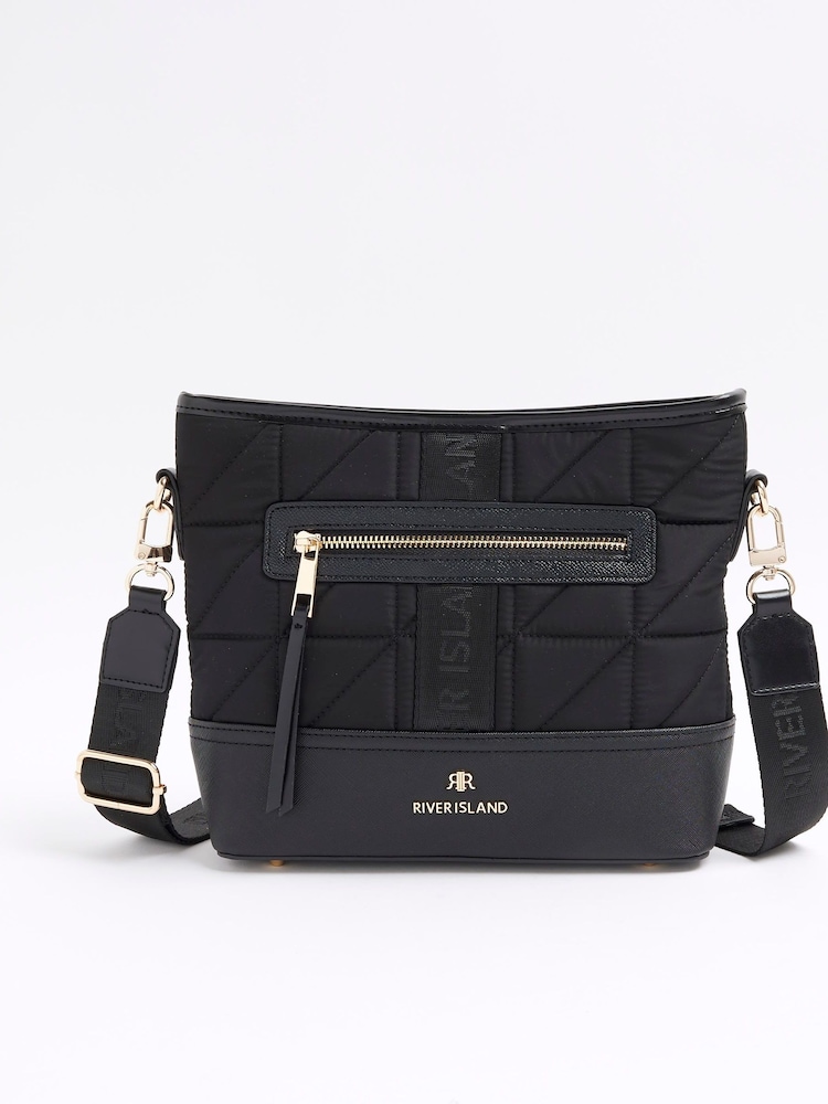River Island Black Quilted Webbing Bucket Cross-Body Bag - Image 1 of 4