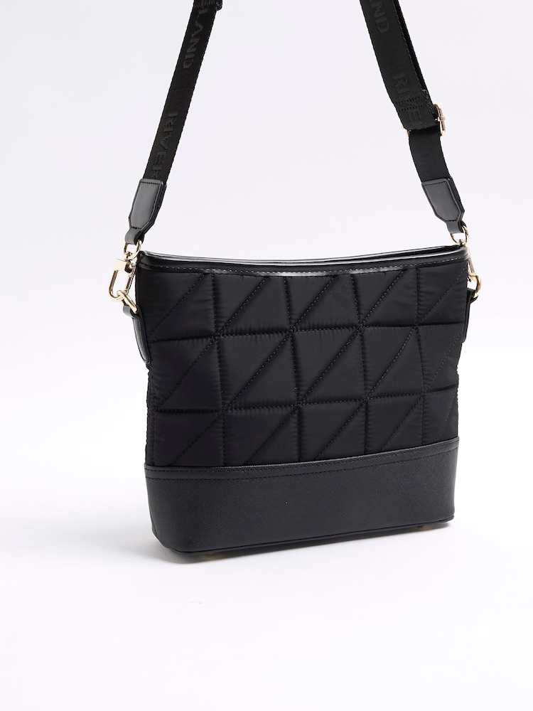 River Island Black Quilted Webbing Bucket Cross-Body Bag - Image 2 of 4