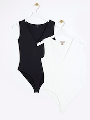 River Island Black/White 2 Pack V-Neck Bodies - Image 1 of 6