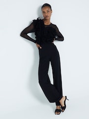 River Island Black Volume Frill Front Jumpsuit - Image 2 of 6