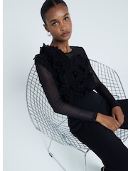 River Island Black Volume Frill Front Jumpsuit - Image 3 of 6