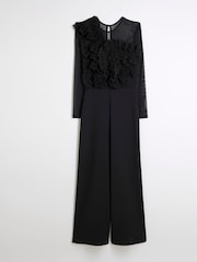 River Island Black Volume Frill Front Jumpsuit - Image 5 of 6
