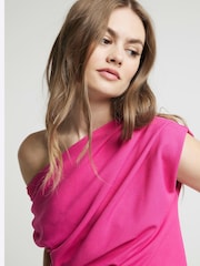 River Island Pink Bright Off Shoulder Drape Top - Image 2 of 4