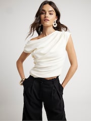 River Island Cream Off Shoulder Drape Top - Image 1 of 4