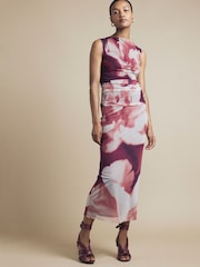 River Island Red Floral Burgundy Mesh Top - Image 1 of 4