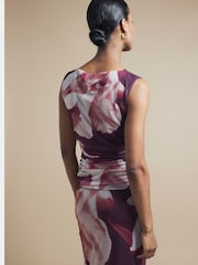 River Island Red Floral Burgundy Mesh Top - Image 2 of 4