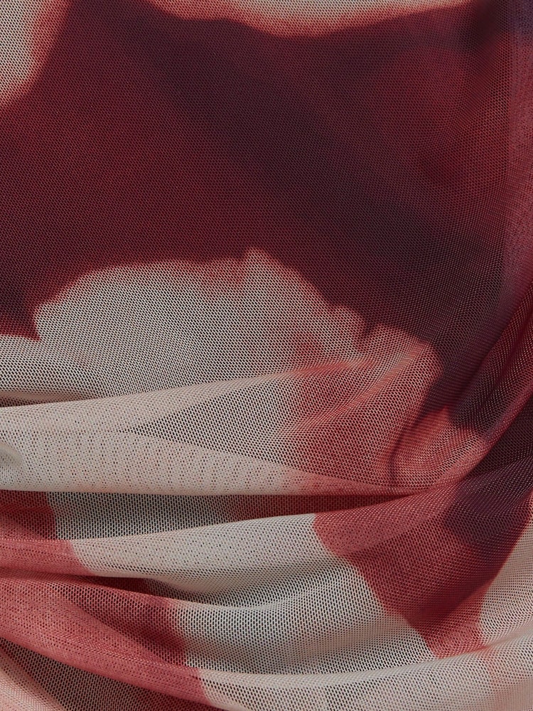 River Island Red Floral Burgundy Mesh Top - Image 4 of 4