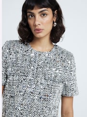 River Island Silver Boucle Shift Dress - Image 4 of 5