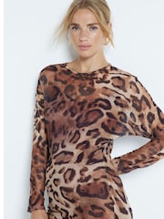 River Island Brown Leopard Print Mesh Maxi Dress - Image 3 of 4
