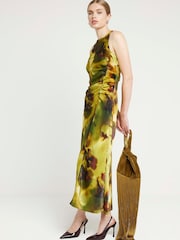River Island Green Ruched Side Midi Dress - Image 1 of 4
