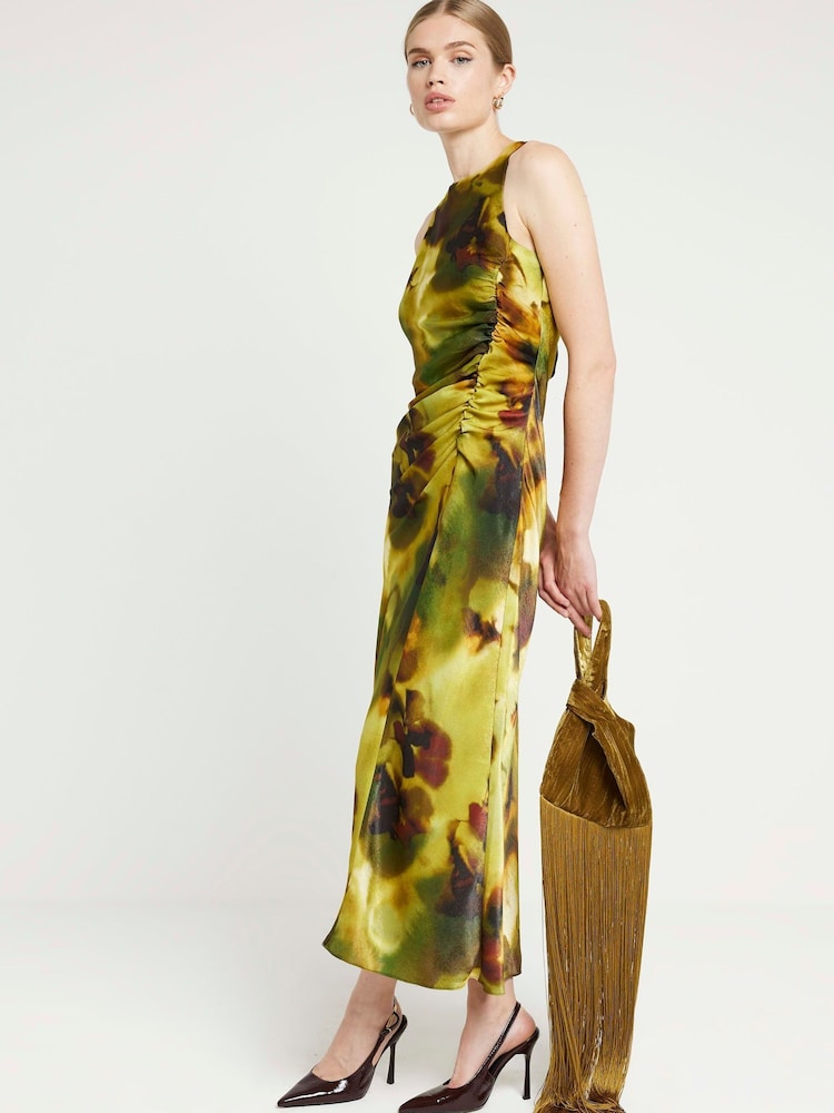River Island Green Ruched Side Midi Dress - Image 1 of 4