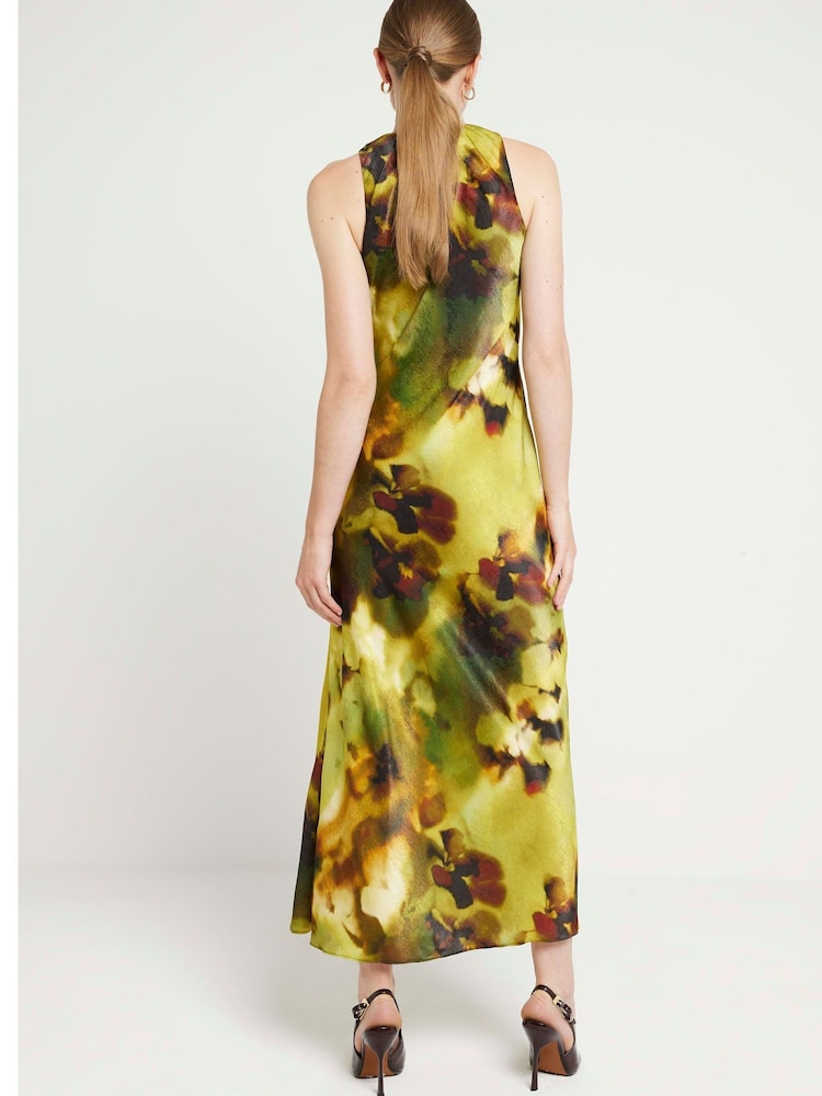 River Island Green Ruched Side Midi Dress - Image 2 of 4