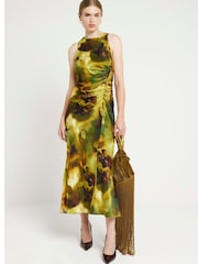 River Island Green Ruched Side Midi Dress - Image 3 of 4