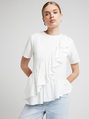 River Island White Poplin Frill T-Shirt - Image 1 of 6