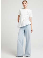 River Island White Poplin Frill T-Shirt - Image 4 of 6