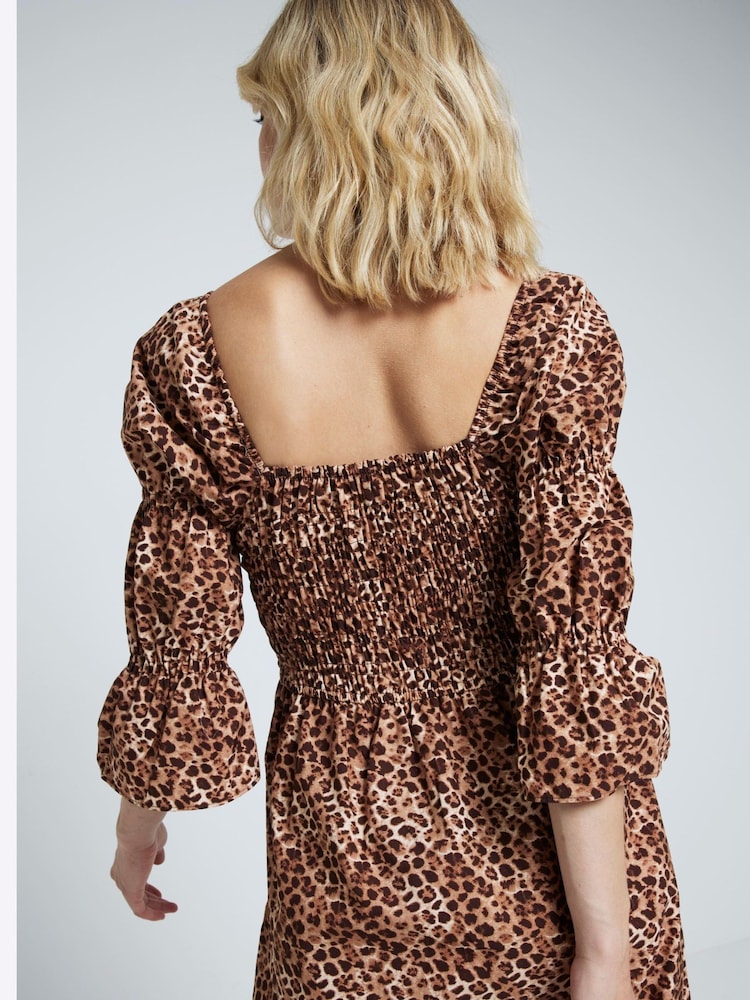 River Island Brown Shirred Midi Dress - Image 2 of 6