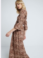 River Island Brown Shirred Midi Dress - Image 4 of 6