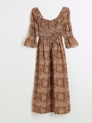 River Island Brown Shirred Midi Dress - Image 5 of 6