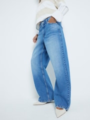 River Island Blue Petite High Waisted Relaxed Straight 100% Cotton Jeans - Image 1 of 10