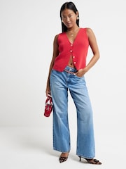 River Island Blue Petite High Waisted Relaxed Straight 100% Cotton Jeans - Image 2 of 10
