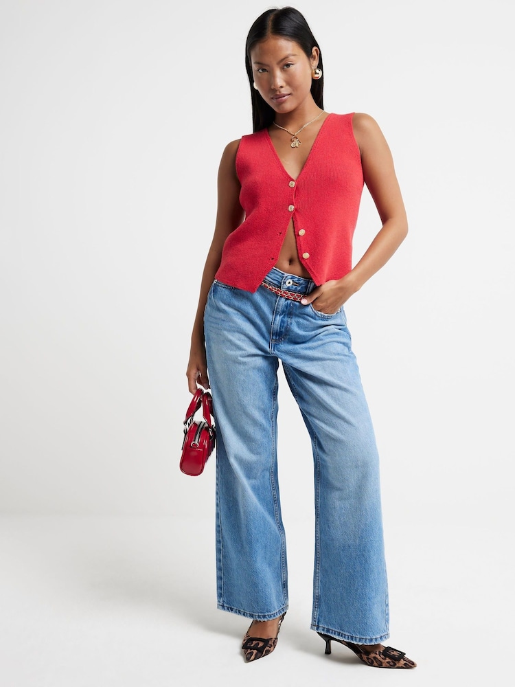 River Island Blue Petite High Waisted Relaxed Straight 100% Cotton Jeans - Image 2 of 10