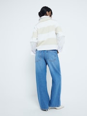 River Island Blue Petite High Waisted Relaxed Straight 100% Cotton Jeans - Image 3 of 10