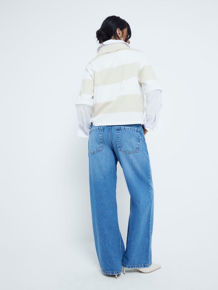 River Island Blue Petite High Waisted Relaxed Straight 100% Cotton Jeans - Image 3 of 10