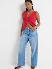 River Island Blue Petite High Waisted Relaxed Straight 100% Cotton Jeans - Image 4 of 10