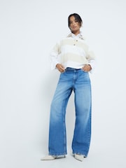 River Island Blue Petite High Waisted Relaxed Straight 100% Cotton Jeans - Image 5 of 10
