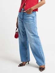 River Island Blue Petite High Waisted Relaxed Straight 100% Cotton Jeans - Image 6 of 10