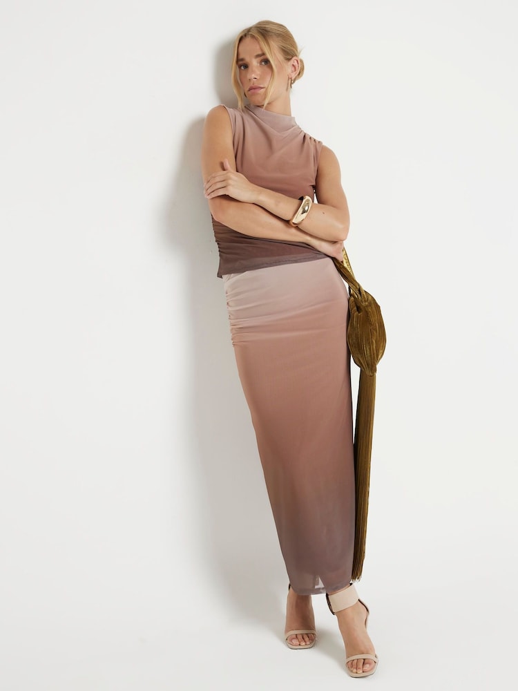 River Island Brown Ombre Mesh Midi Skirt - Image 1 of 4 River Island Brown Ombre Mesh Midi Skirt - Image 1 of 4