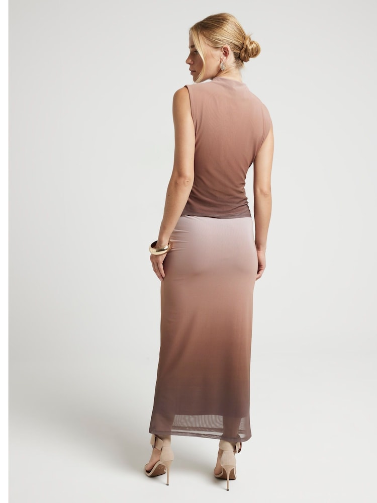 River Island Brown Ombre Mesh Midi Skirt - Image 2 of 4 River Island Brown Ombre Mesh Midi Skirt - Image 2 of 4