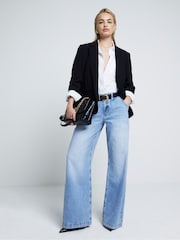 River Island Black Rolled Sleeve Relaxed Blazer - Image 1 of 4