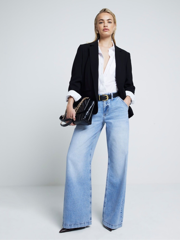 River Island Black Rolled Sleeve Relaxed Blazer - Image 1 of 4
