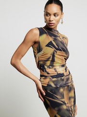 River Island Yellow Mesh Floral Ruched Top - Image 1 of 3