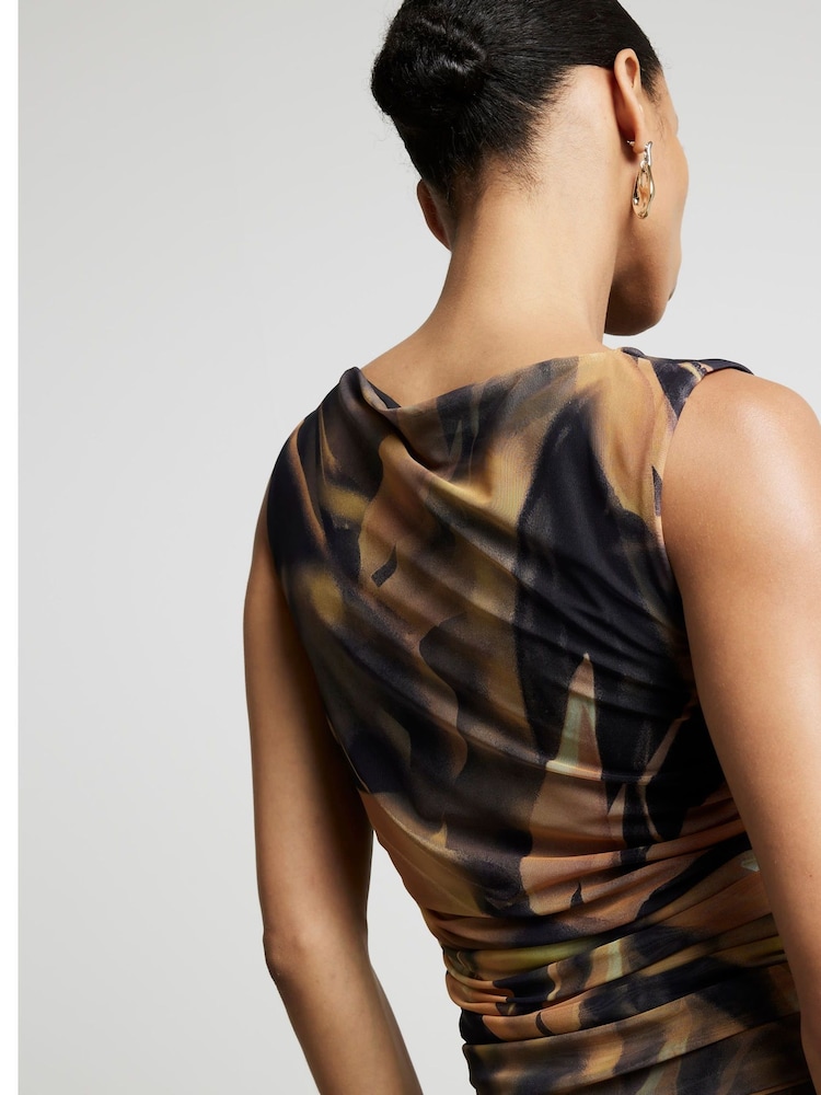 River Island Yellow Mesh Floral Ruched Top - Image 2 of 3 River Island Yellow Mesh Floral Ruched Top - Image 2 of 3