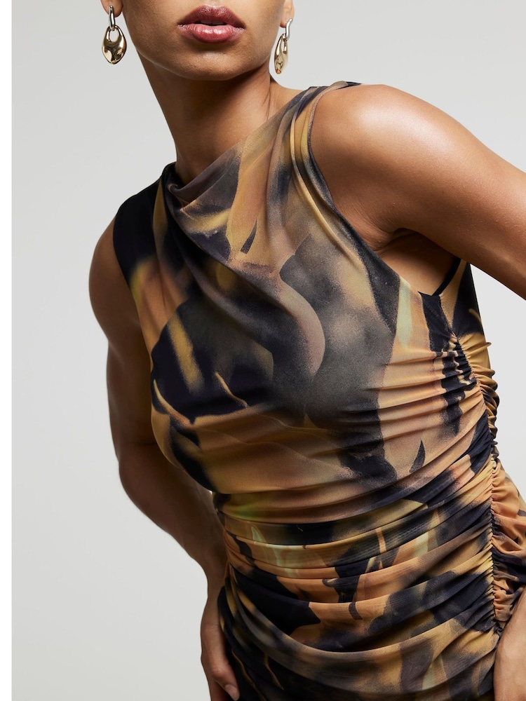 River Island Yellow Mesh Floral Ruched Top - Image 3 of 3