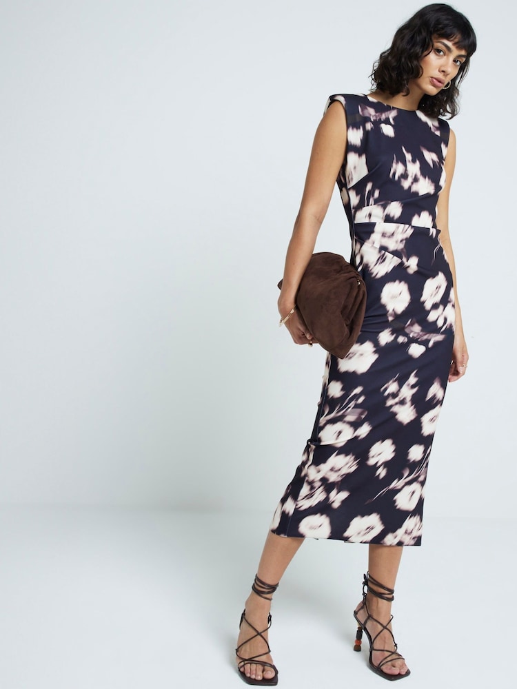 River Island Black Abstract Drape Midi Dress - Image 2 of 3