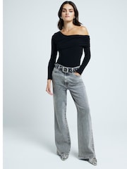 River Island Black Ruched Off Shoulder Bodysuit - Image 2 of 4