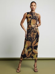 River Island Yellow Mesh Floral Column Midi Skirt - Image 2 of 4