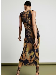 River Island Yellow Mesh Floral Column Midi Skirt - Image 3 of 4